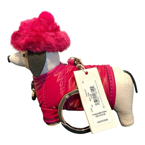Kate Spade Novelty Festive Pink Claude Dachshund Dog Key Fob Bag Charm K9252 NWT - Picture 3 of 9